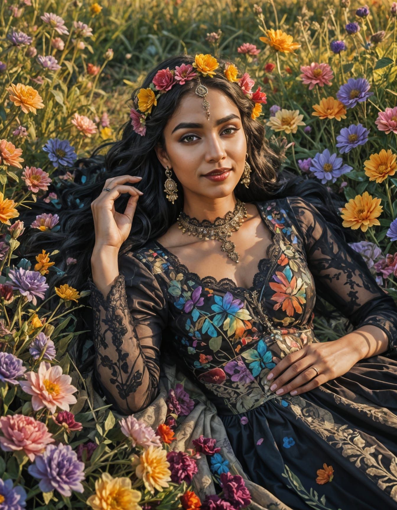 Indian Queen in Gothic Fantasy Dress at Sunrise