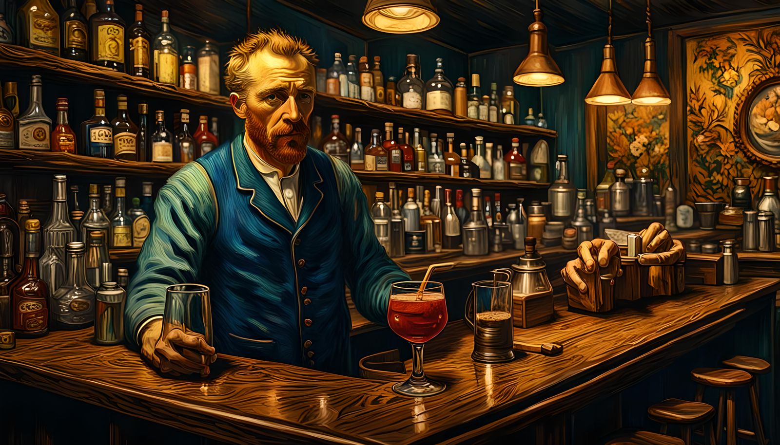 Van Gogh as Bartender: Hyperrealistic 3D Rendering