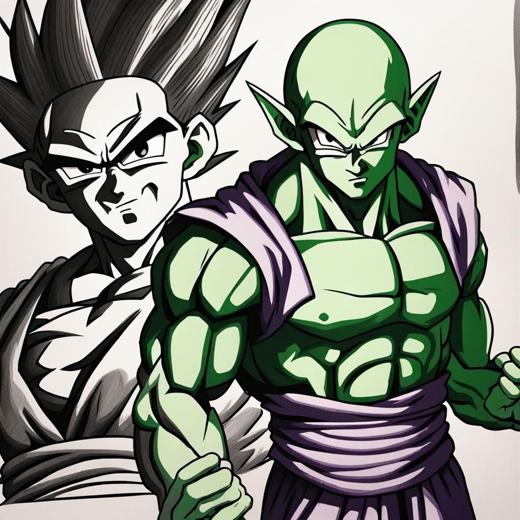 Piccolo and Goku Fusion: Hyperdetailed Charcoal Drawing