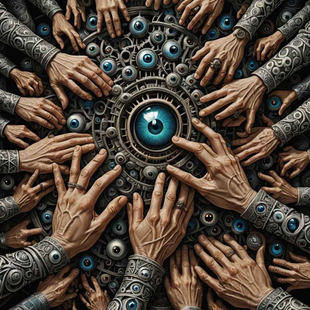 Surreal Eyeball Hands: Escher-esque Fantasy Art