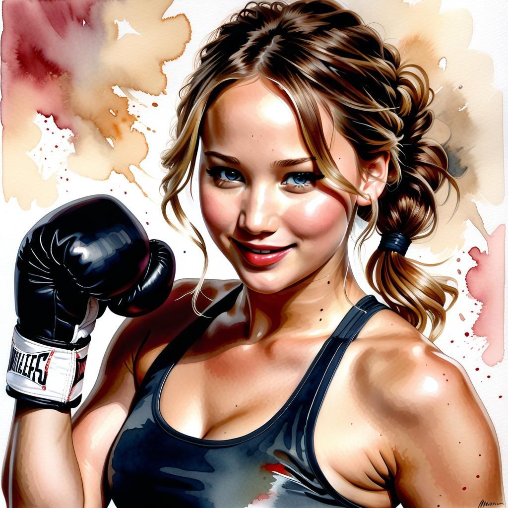 Portrait of boxing Jennifer Lawrence