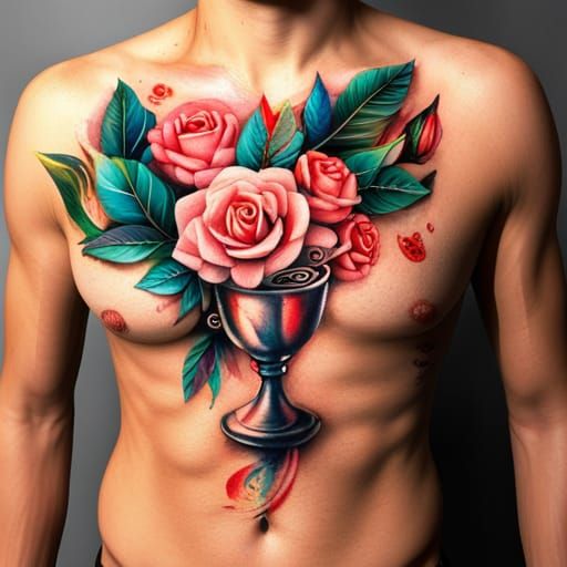 Neo-Traditional Watercolor Tattoo: Upside-Down Goblet