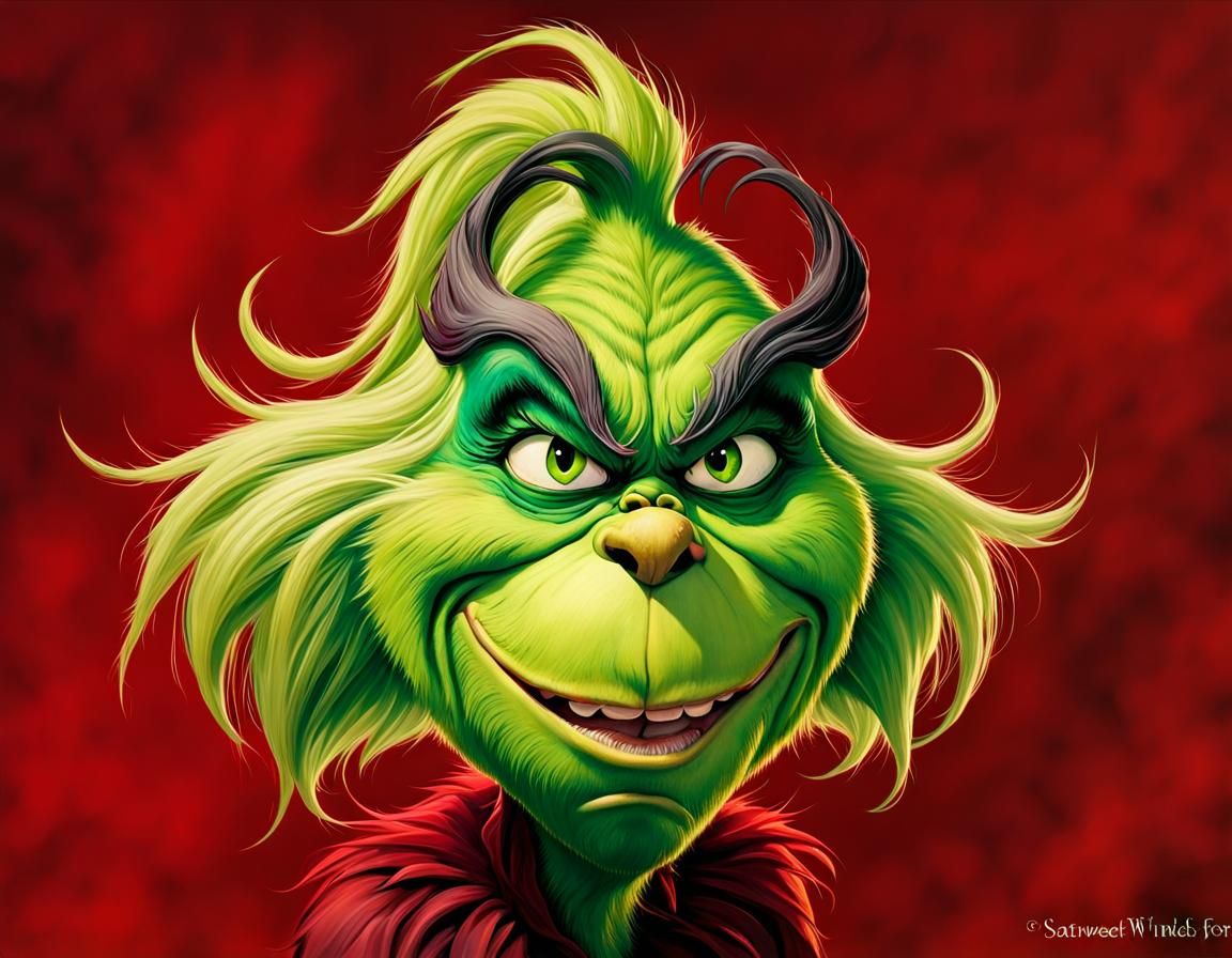 Menacing Grinch Demon in Dark Autumn Forest Painting