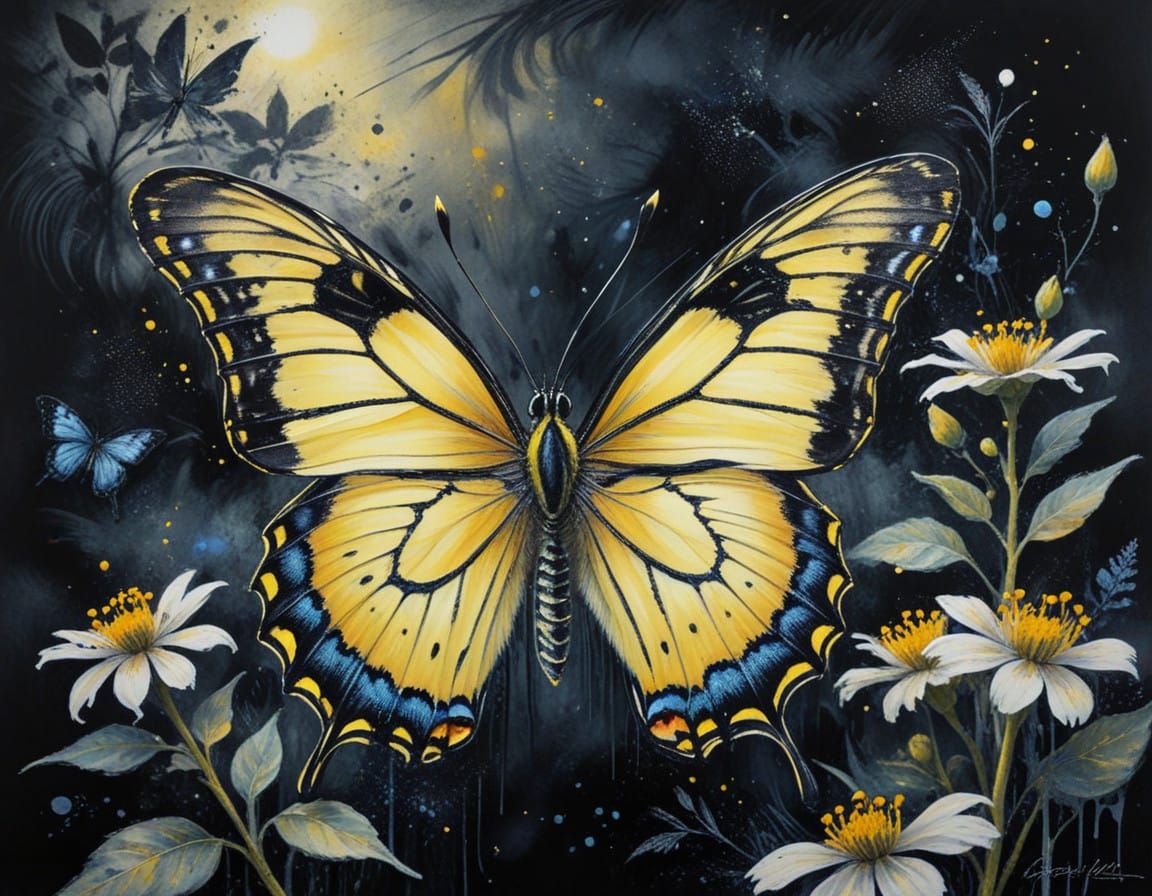 Vibrant Tiger Swallowtail Butterfly in Neo-Impressionist Oil...