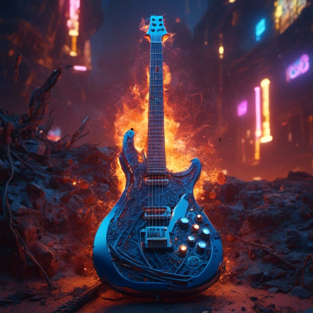 Fiery Blue Guitar in Murraypunk Style