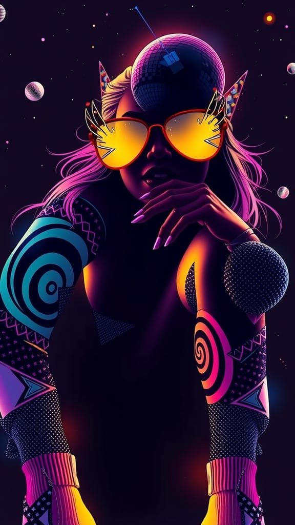 Vibrant Surrealist Artwork of a Funky Girl in a Funky World