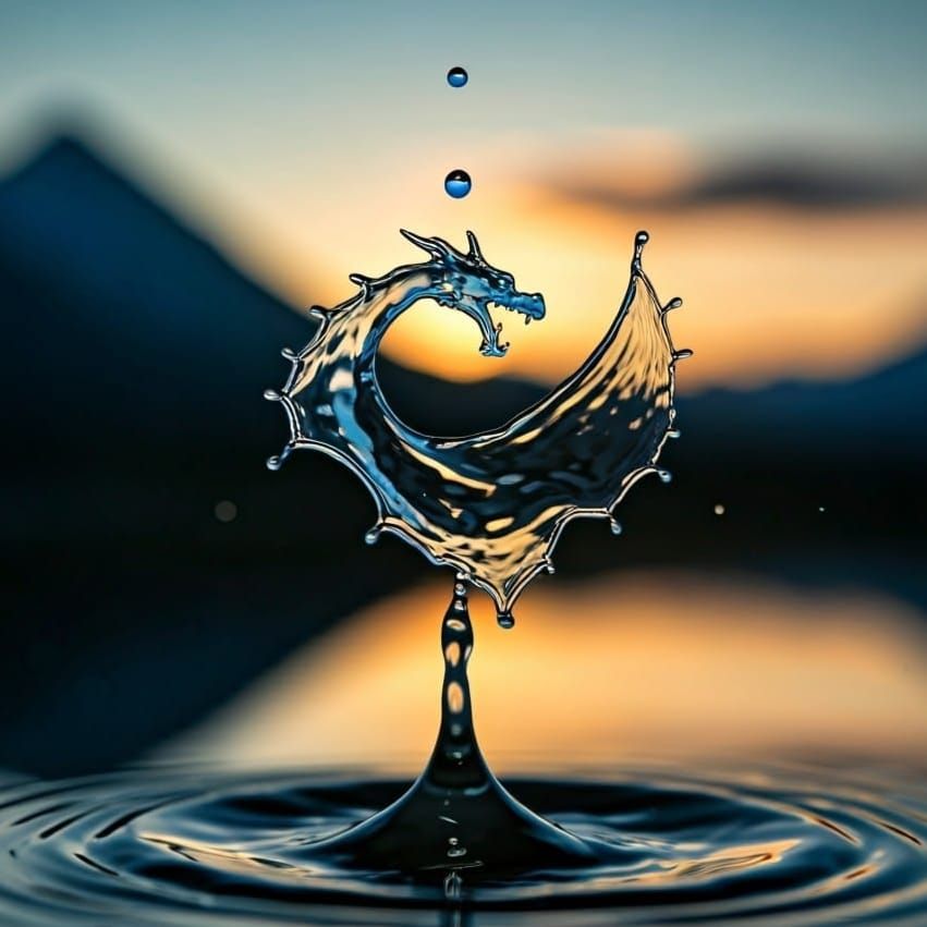 Water Dragon Falls into Mountain Lake