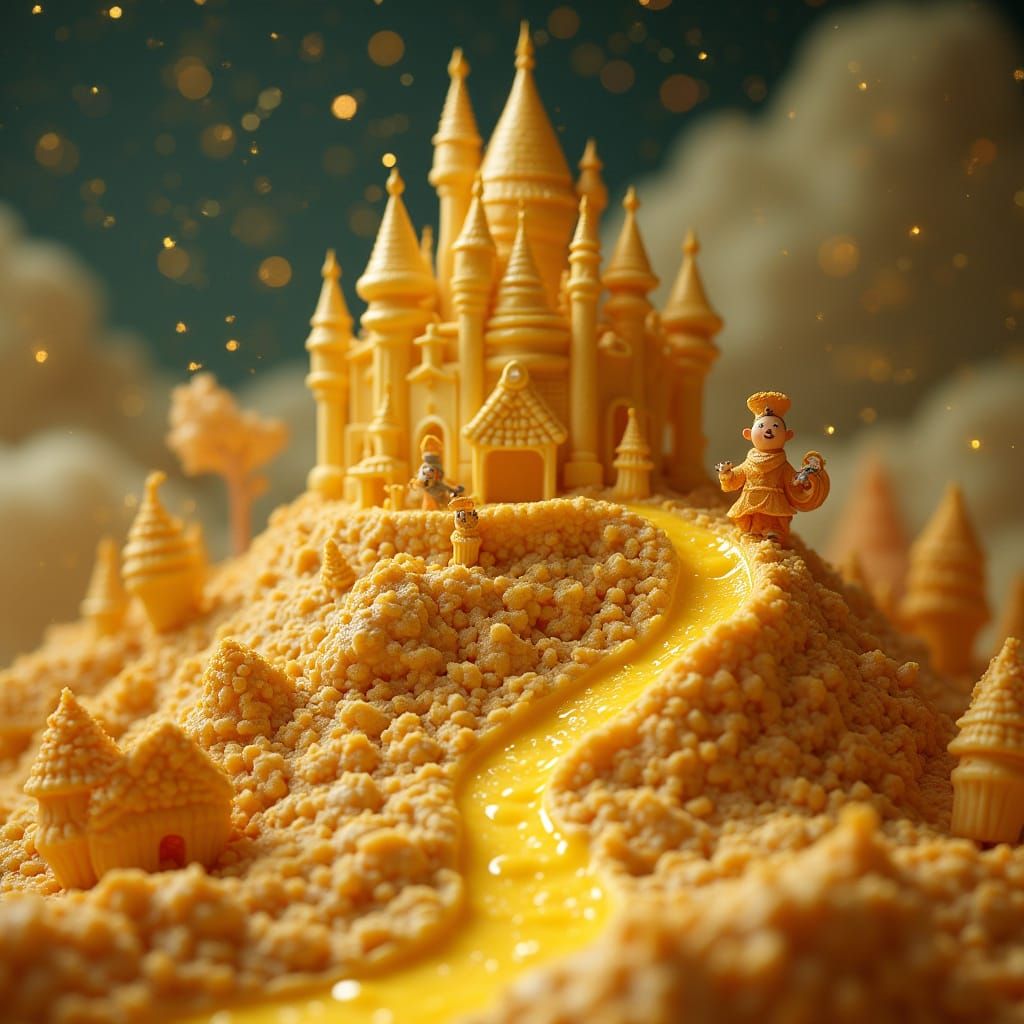 Majestic Cheese Castle with Cheese People, Surreal Art