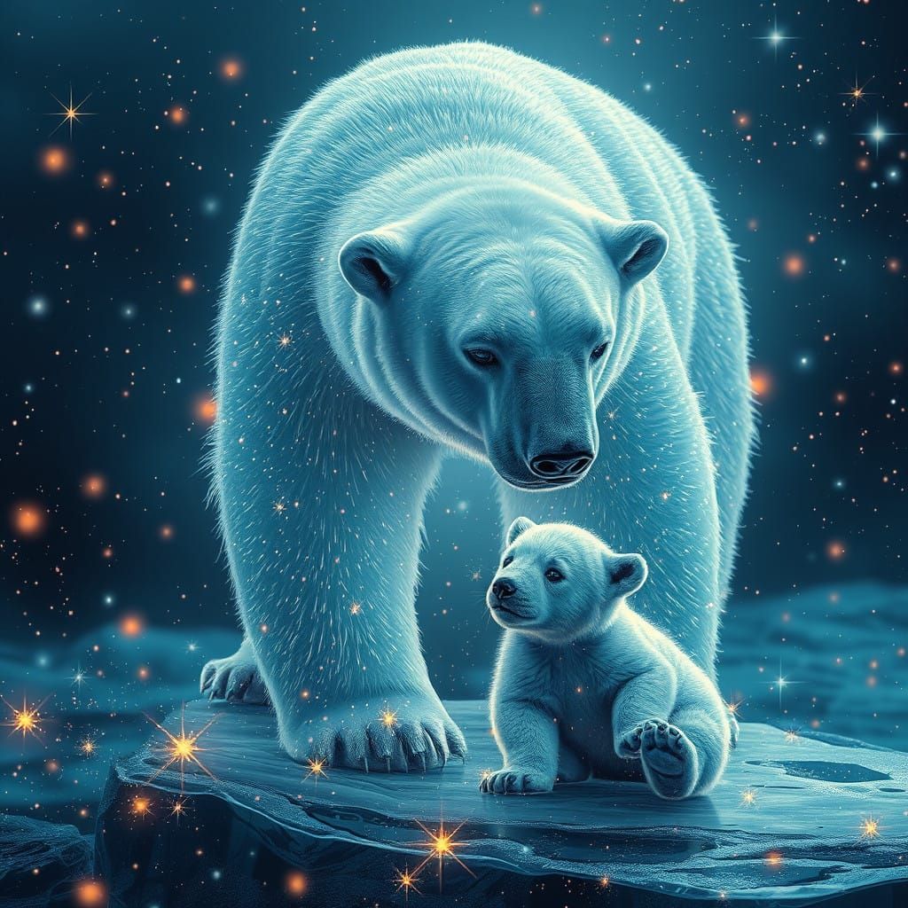 Surreal Polar Bear Cub Emerges from Fractal Fantasy