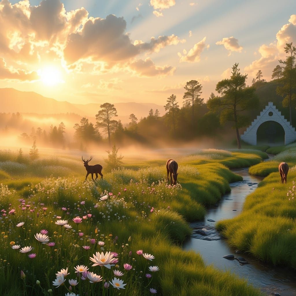 Mystical Meadow in Pastel Hues as Impressionist Painting