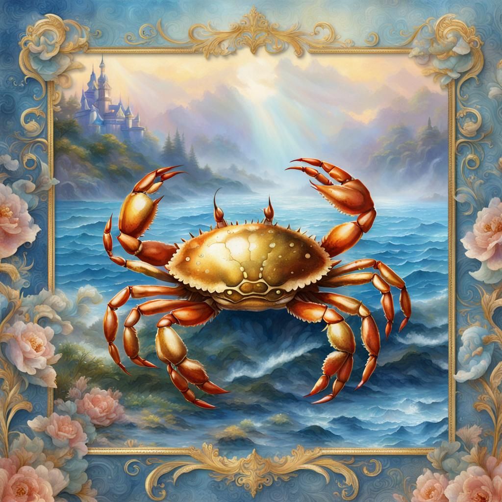 Crab with Porcelain Shell on Scrapbook Paper