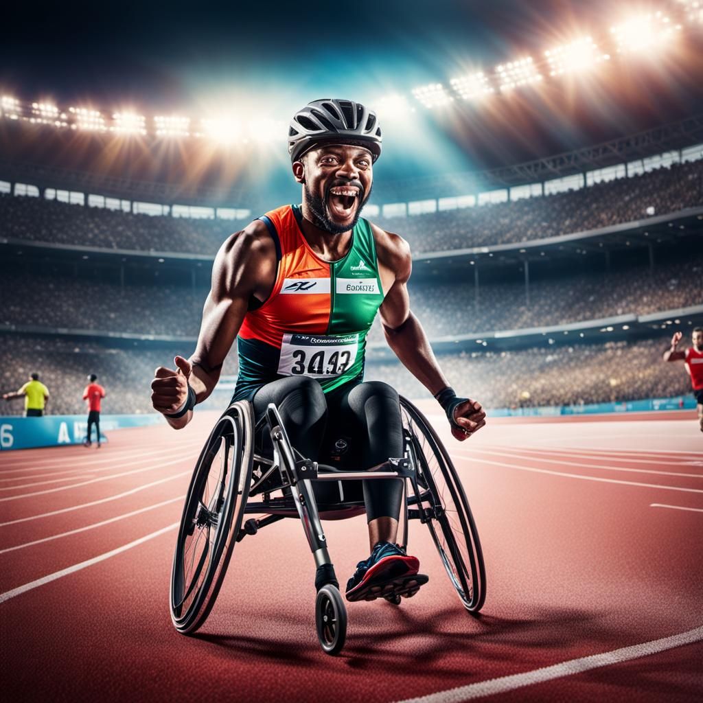 Wheelchair Athlete Victory: Hyperrealistic Sports Photograph...