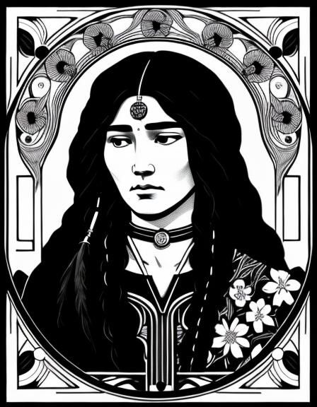 Art Nouveau Floral Design with Native American Motif