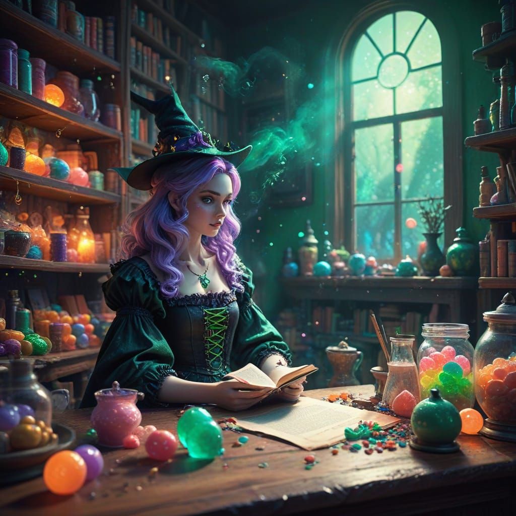 Whimsical Candy Shop Scene in Vibrant Colors