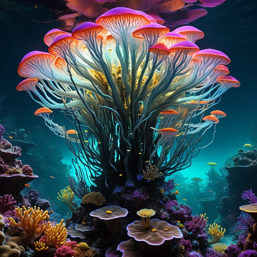 Bioluminescent Coral City in Sci-Fi Style