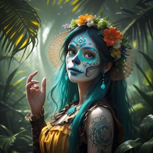 Day of the Dead Woman in Micronesian Forest