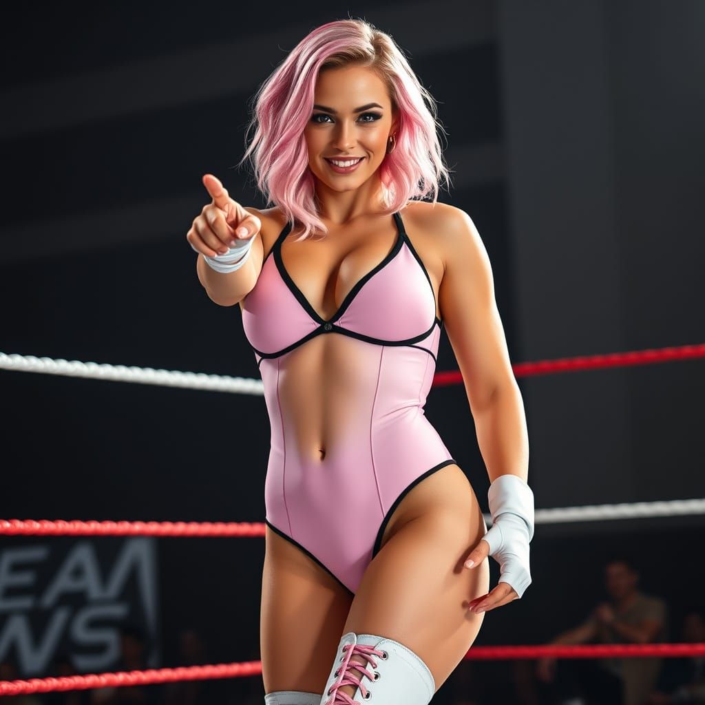 Stunning Female Wrestler in Pink Leotard and Boots