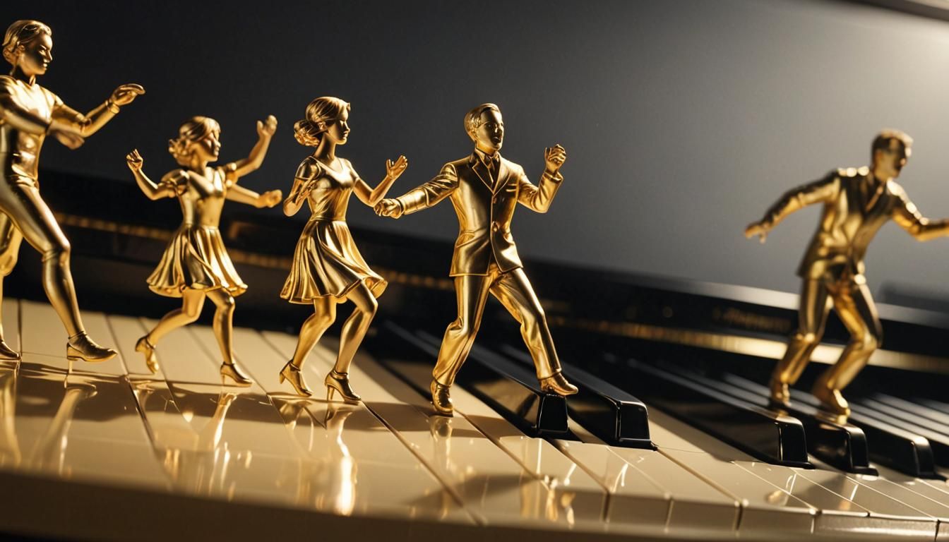 Miniature People Dance on Piano Keyboard: Photorealistic Art