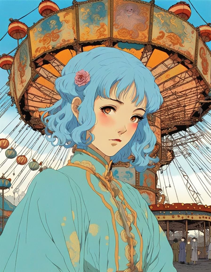 Anime Portrait: Girl in Abandoned Amusement Park