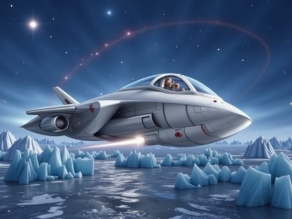 Futuristic Fighter Jet on Alien Ice Planet