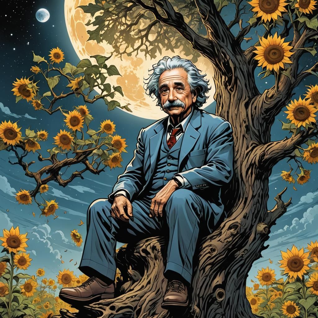 Einstein Among Sunflowers on the Moon, Comic Book Art