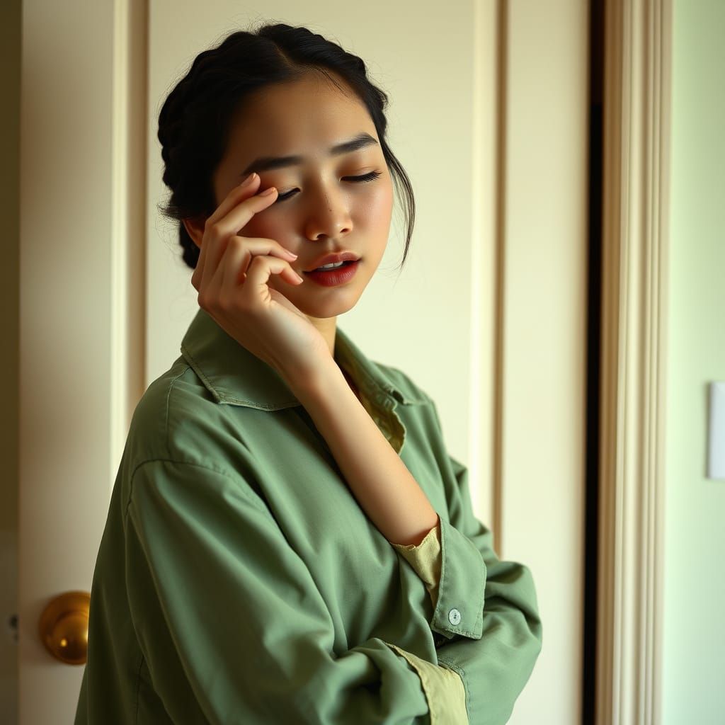 Thai College Woman in Bedroom, Cinematic Realism