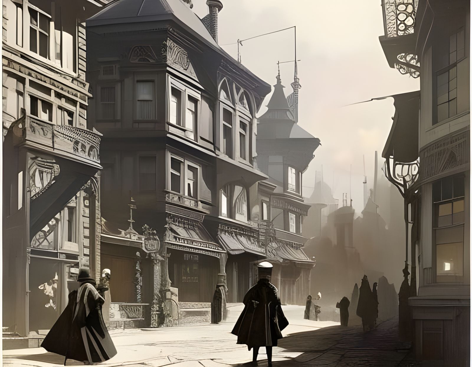 Victorian Art Deco Townscape: Vintage Black and White Photo