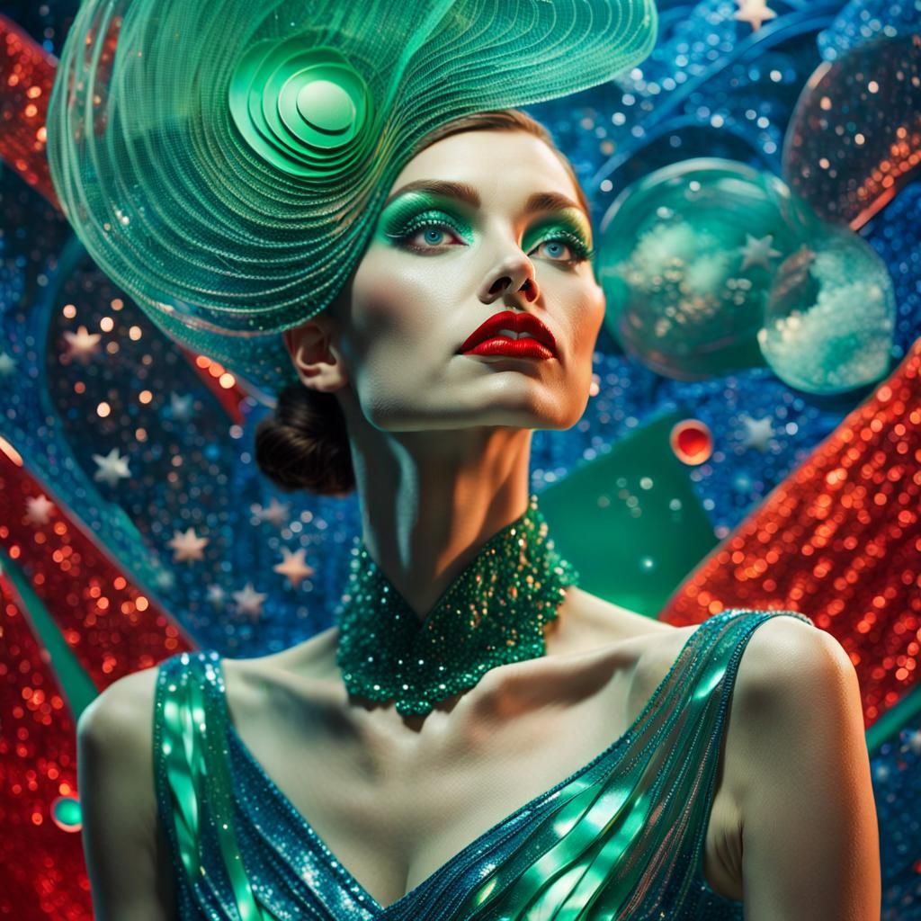 Surreal Showgirl Posing in Cosmic Dreamscape