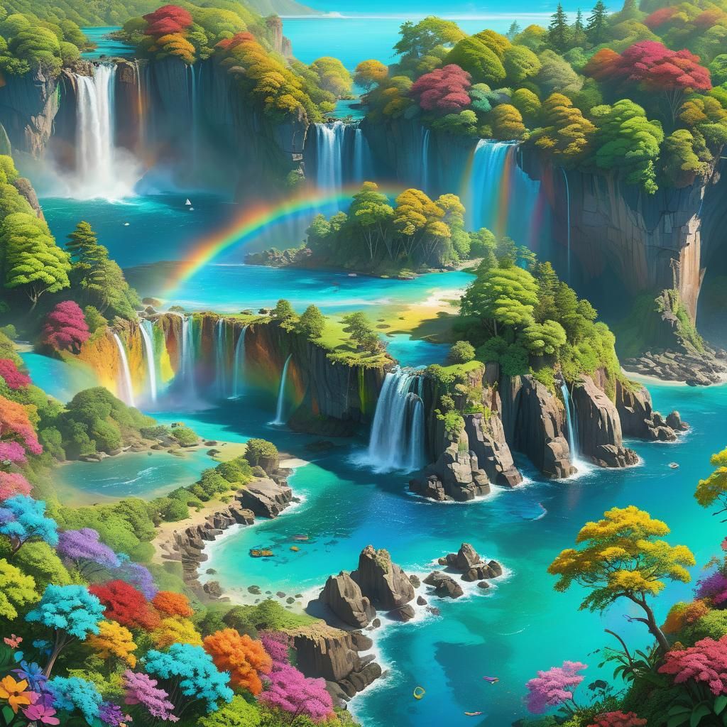 Rainbow Island Floating on Turquoise Sea