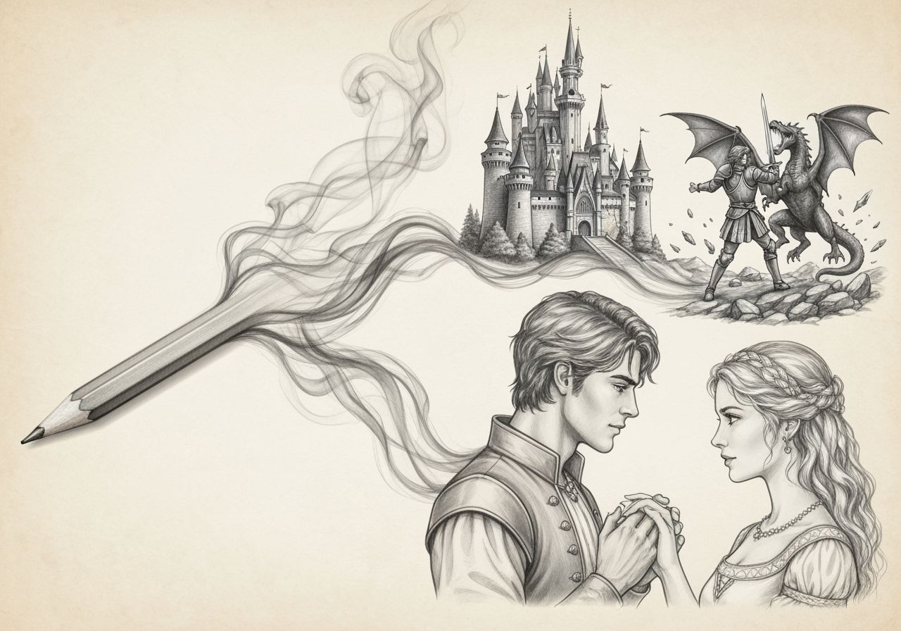Pencil Sketch Transforms into Smoky Fairy Tale Castle and Ba...