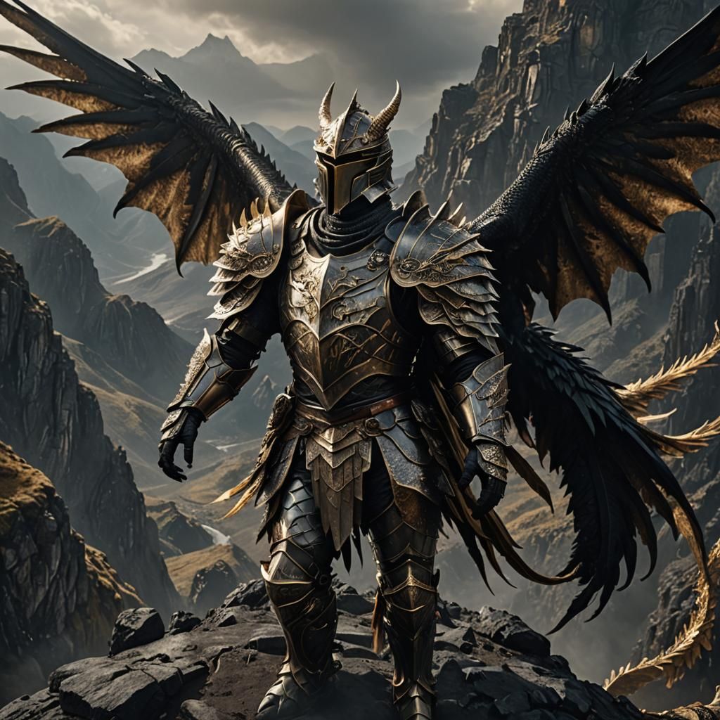 Knight and Dragon in Epic Mountain Scene