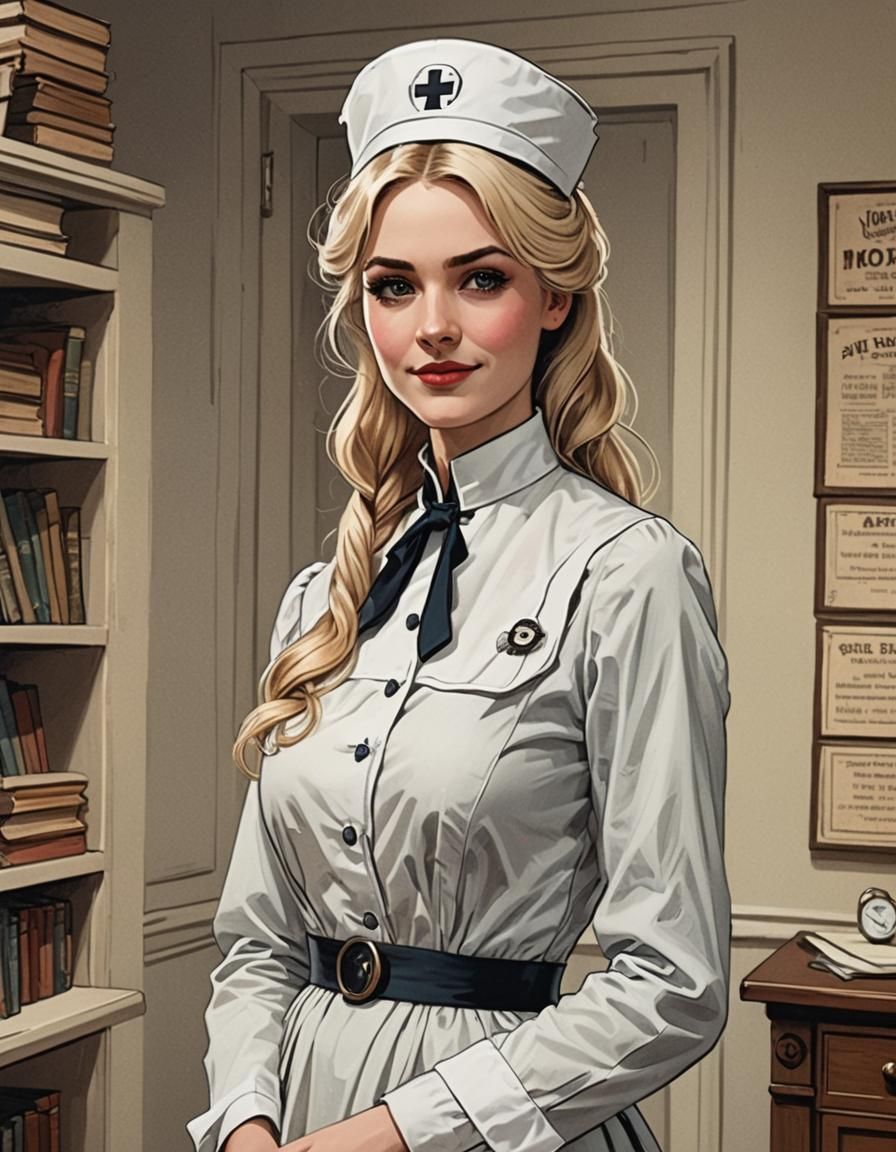 Victorian Nurse in Comic Book Style