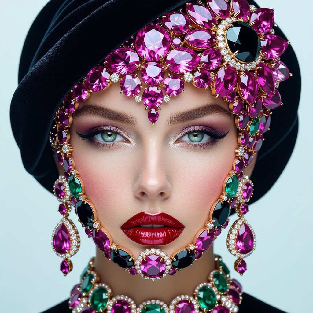 Gemstone Mosaic: A Woman's Face in Jewels