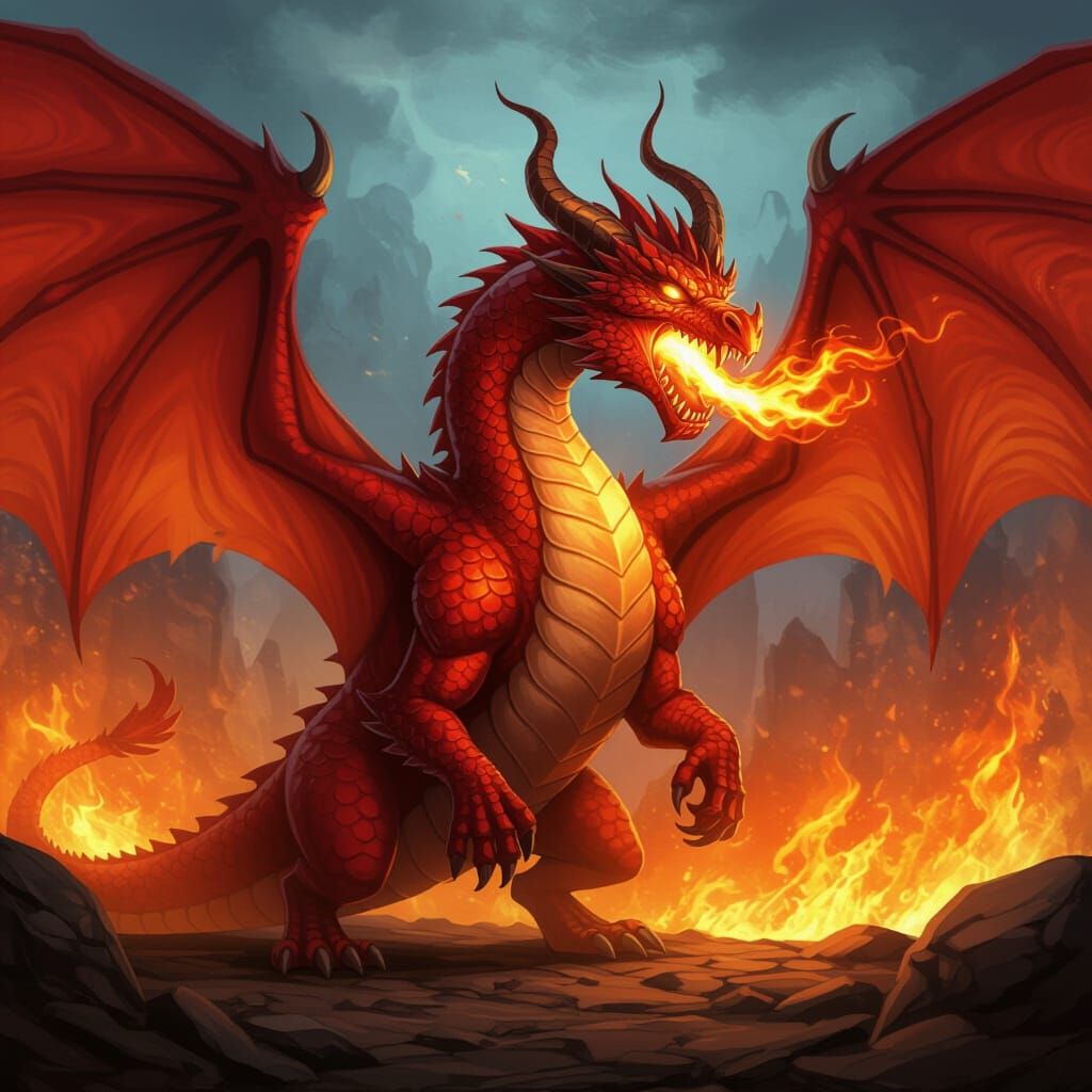 Fearsome Enraged Dragon Breathing Fire