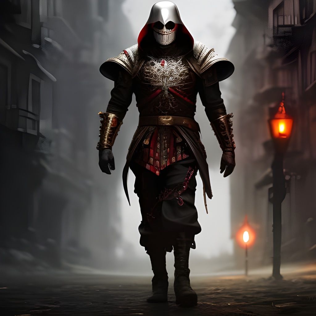 Iridescent Knight on Moonlit Street in Digital Art