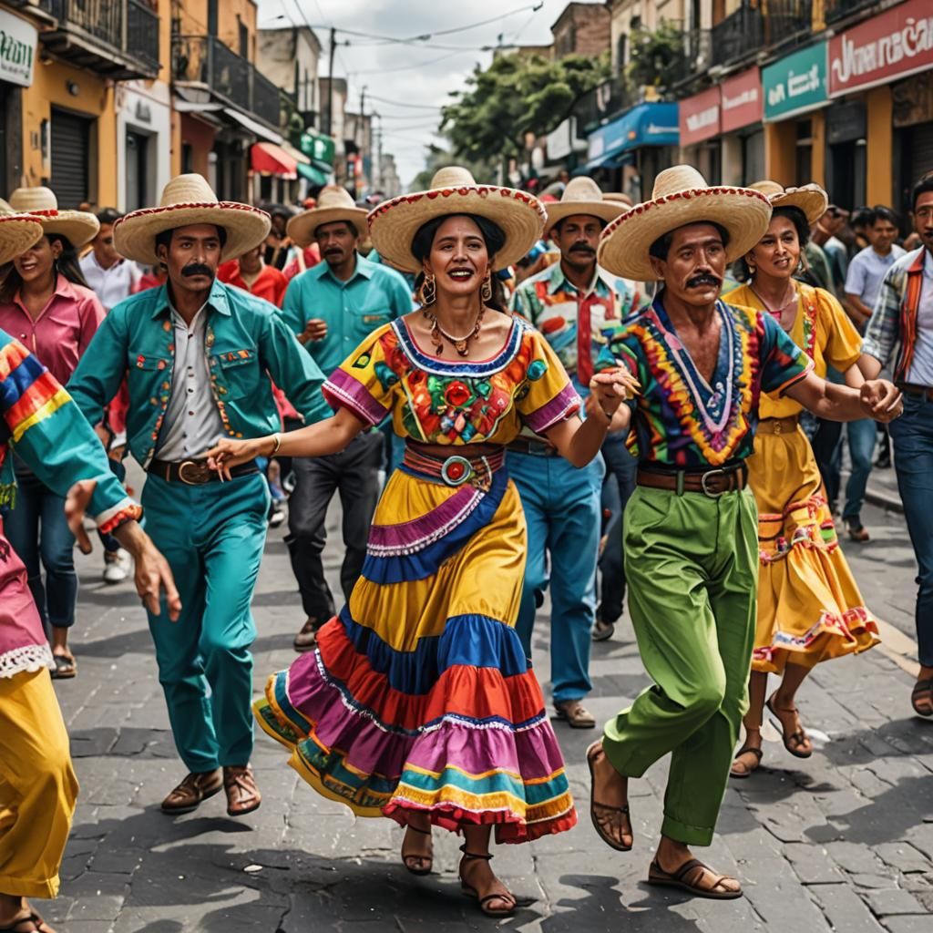 Colorful Mexican Street Dance in Hyperrealism
