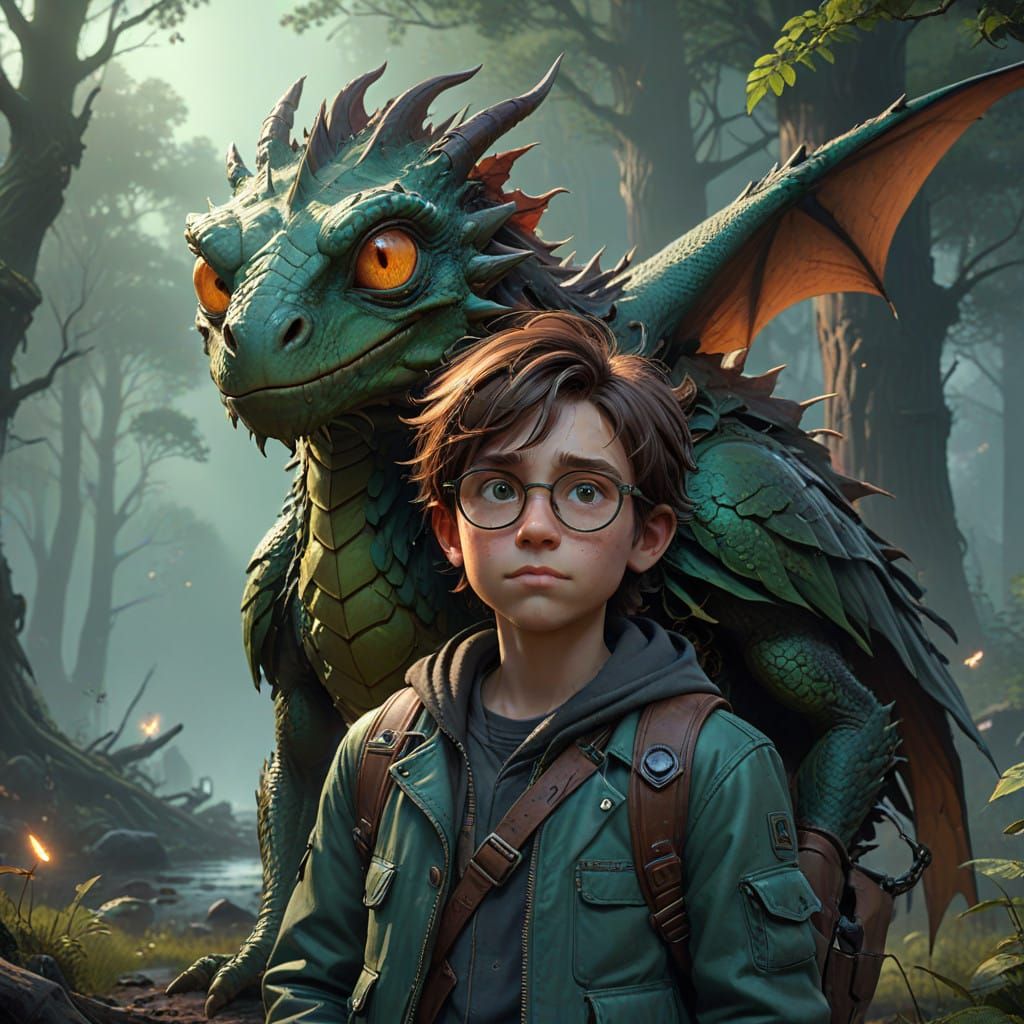 Heroic Boy Embarks on a Magical Quest with Tiny Dragon Compa...