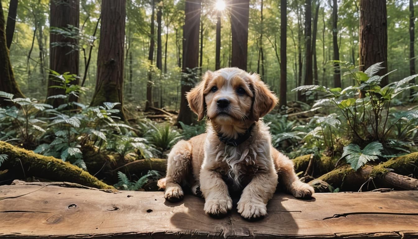 Puppy Portrait in Mystical Crystal Forest