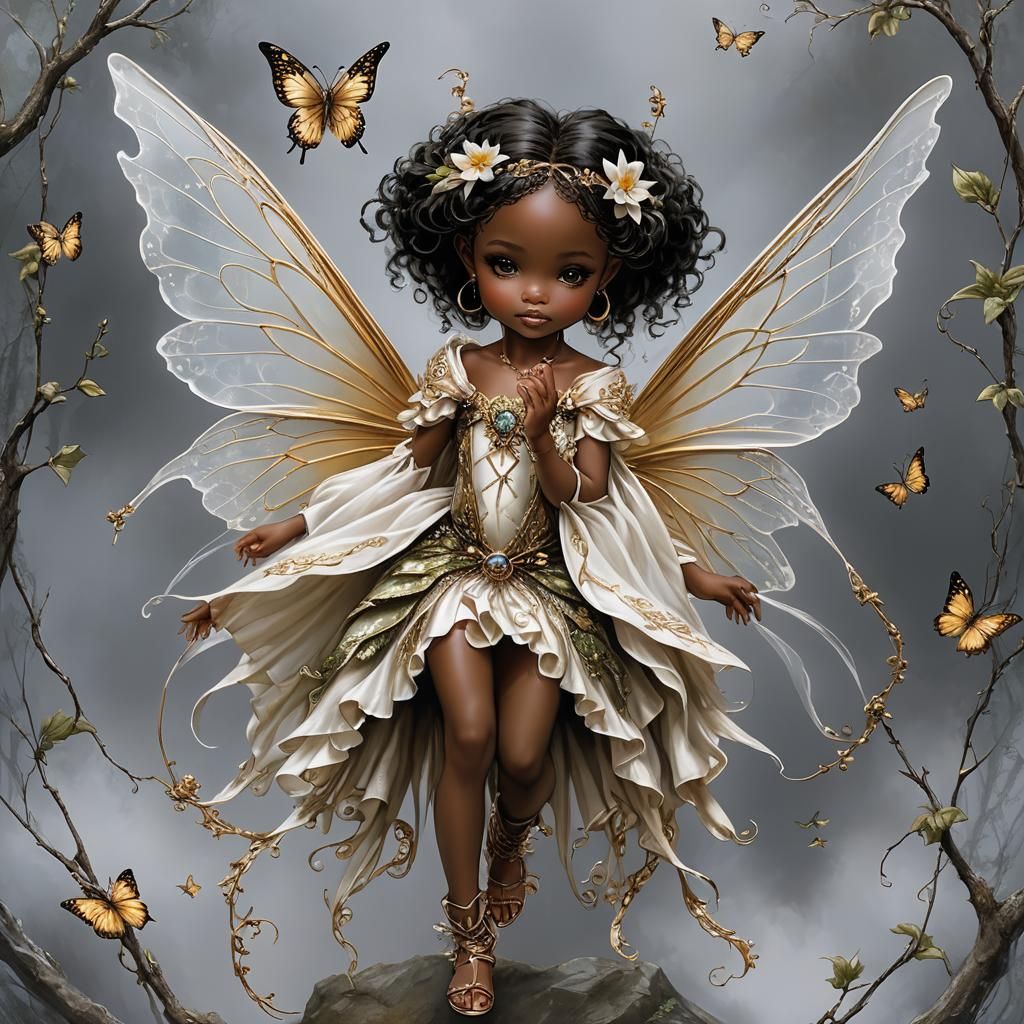 Beautiful Melanin Fairy Portrait on White Background