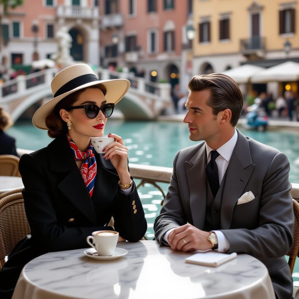Stylish Woman at Trevi Fountain, Cinematic Film Still