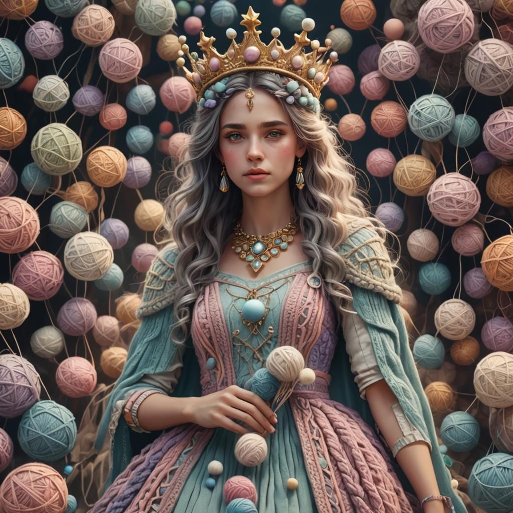 Knitting Goddess in Detailed Matte Painting Style