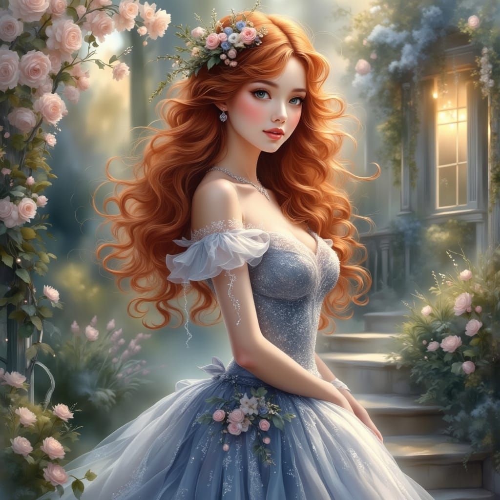 Elegant Redhead in Midnight Blue Gown