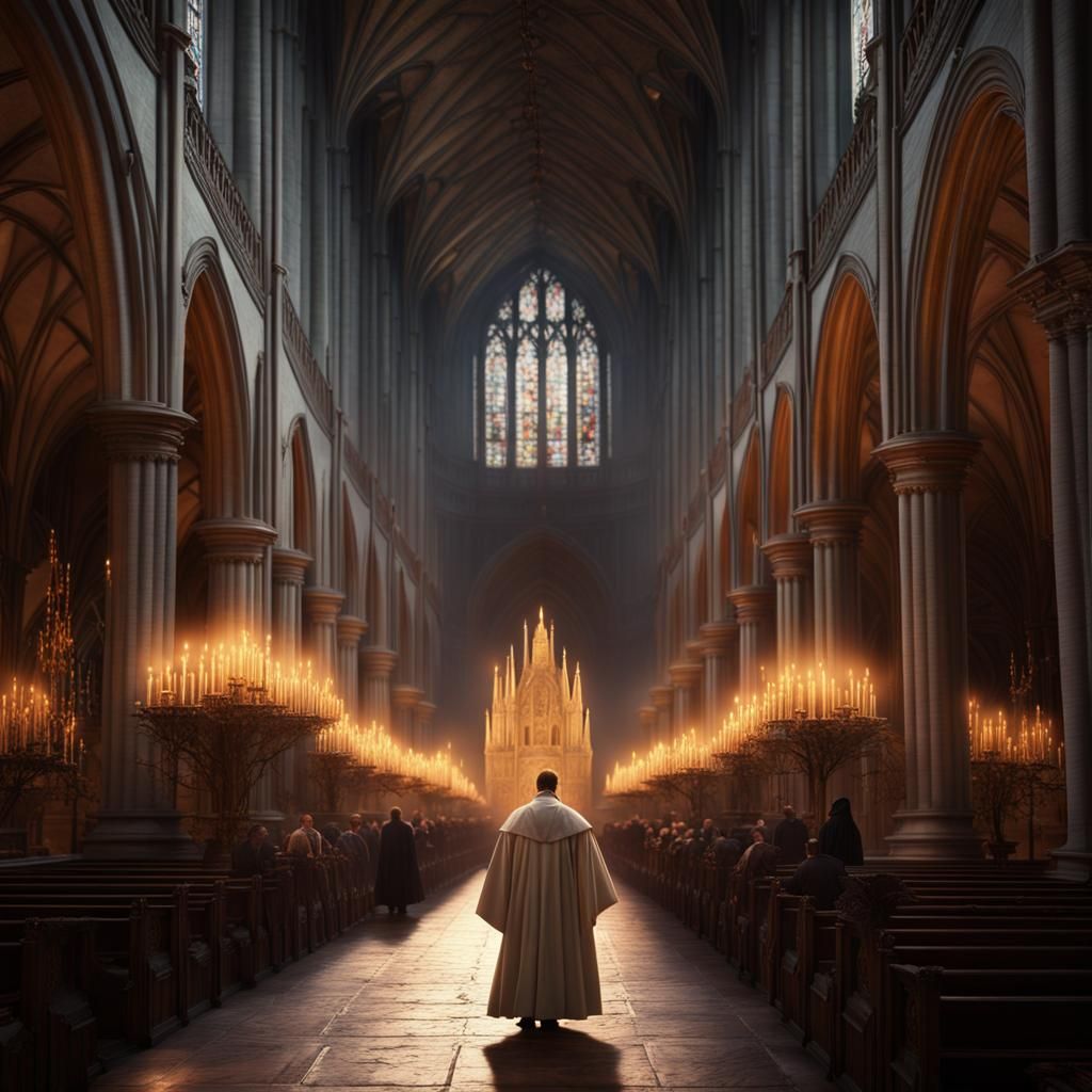 Candlelit Cathedral Interior in 1600s Style