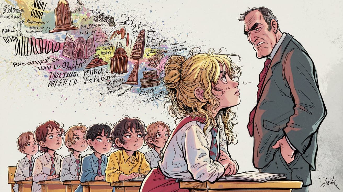 Dreaming Schoolgirl in Ink and Aquarelle