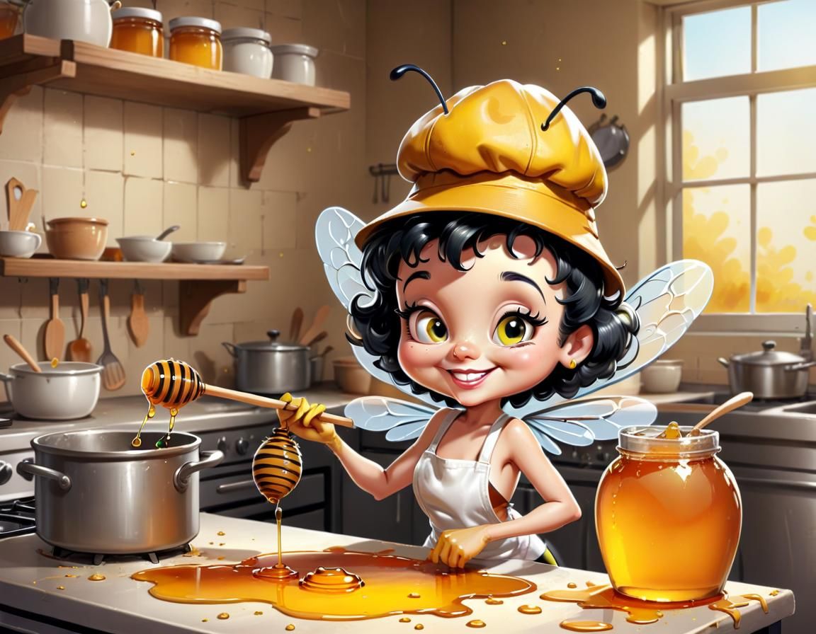 Happy Bee Making Honey in Betty Boop Style