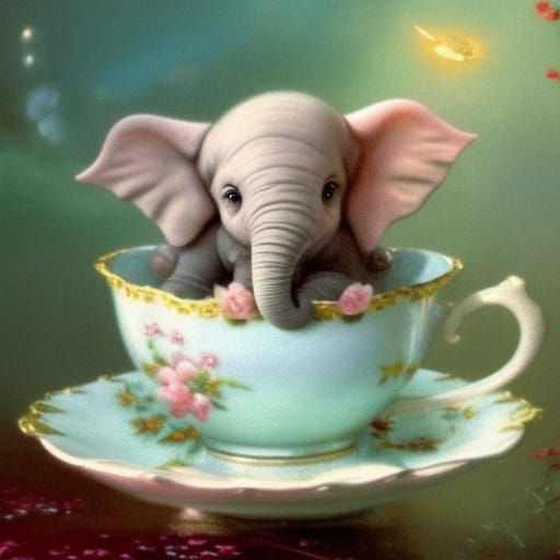 Dumbo Elephant in Teacup, Fantasy Art