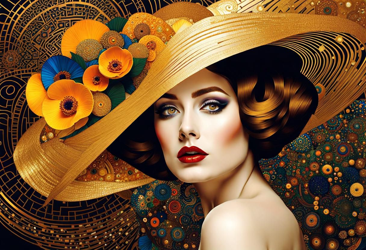 Golden Symbolist Portrait in Vienna Secession Style