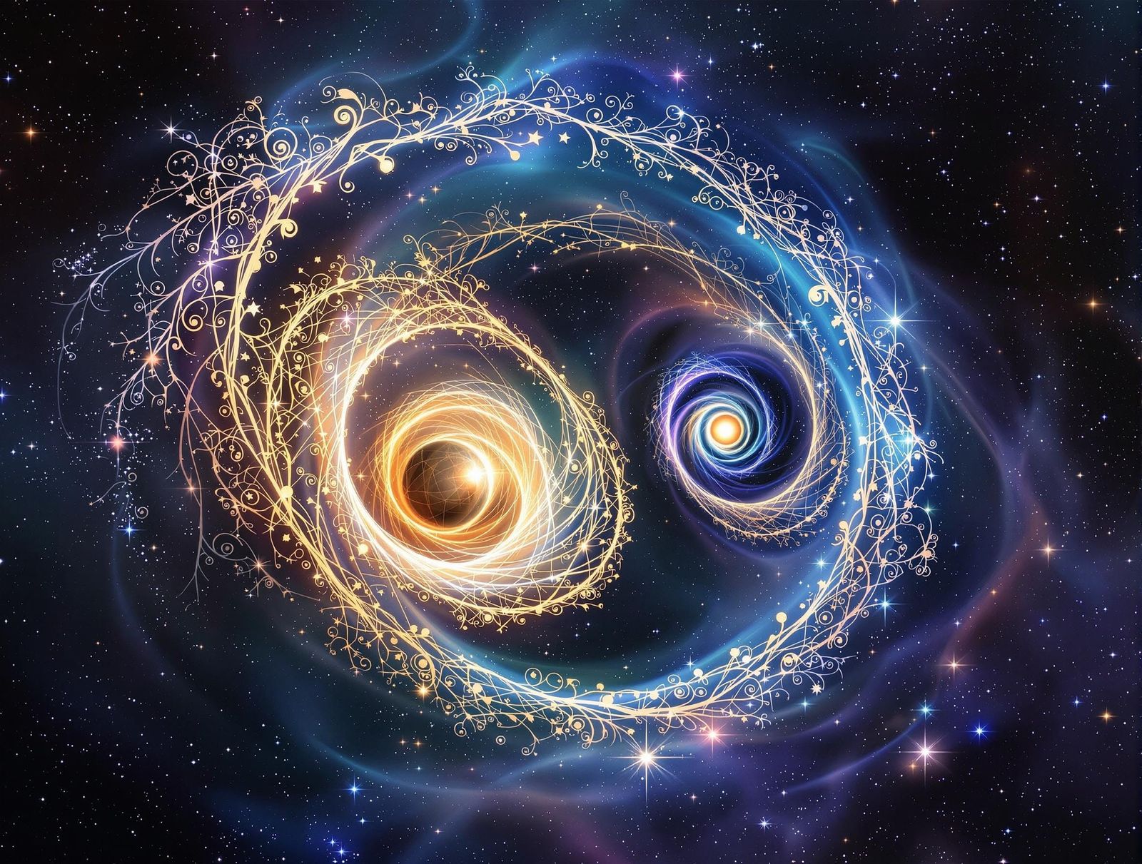 Cosmic Waltz: Binary Stars in Art Nouveau Style