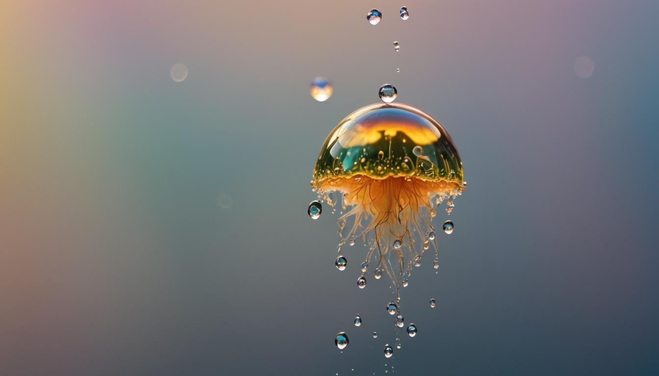 Underwater City Hidden Inside Raindrop: Digital Art