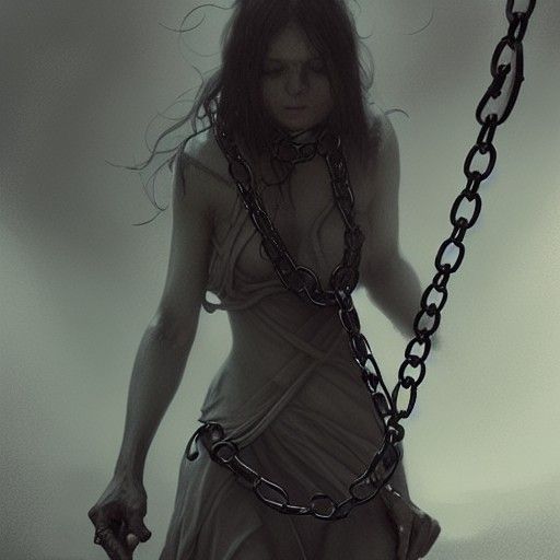 Chained Goddess in Dark Fantasy Horror Style